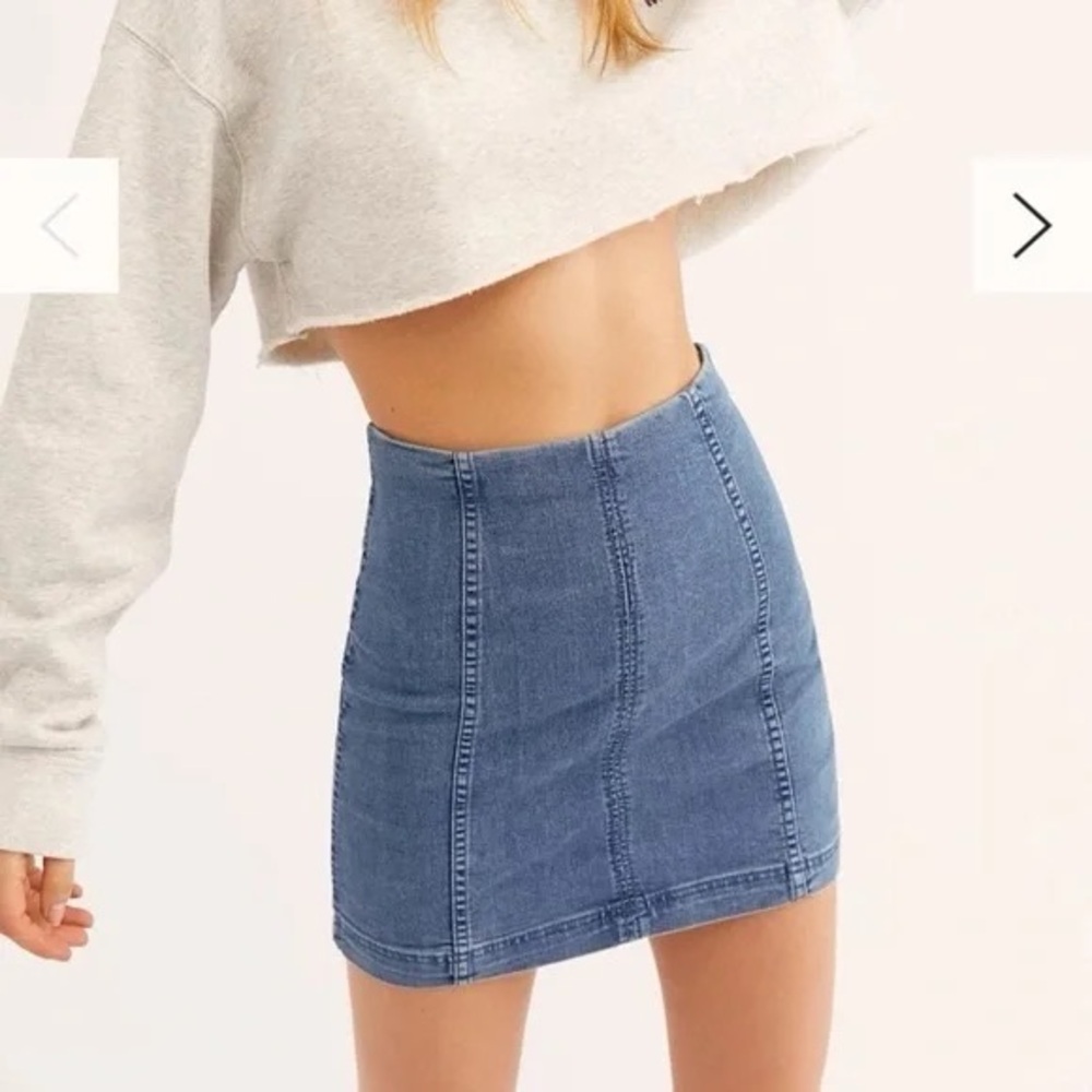 Free People Denim Stretch Mini Skirt Blue Wash Size 10